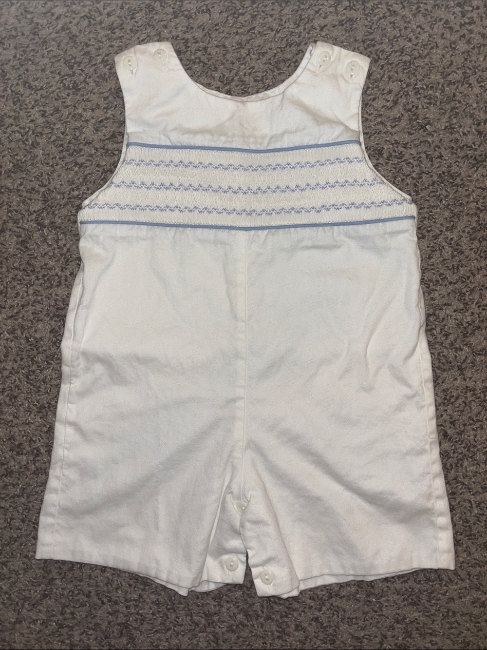 Strasburg White Infant Shortall with Light Blue Trim Size 6M